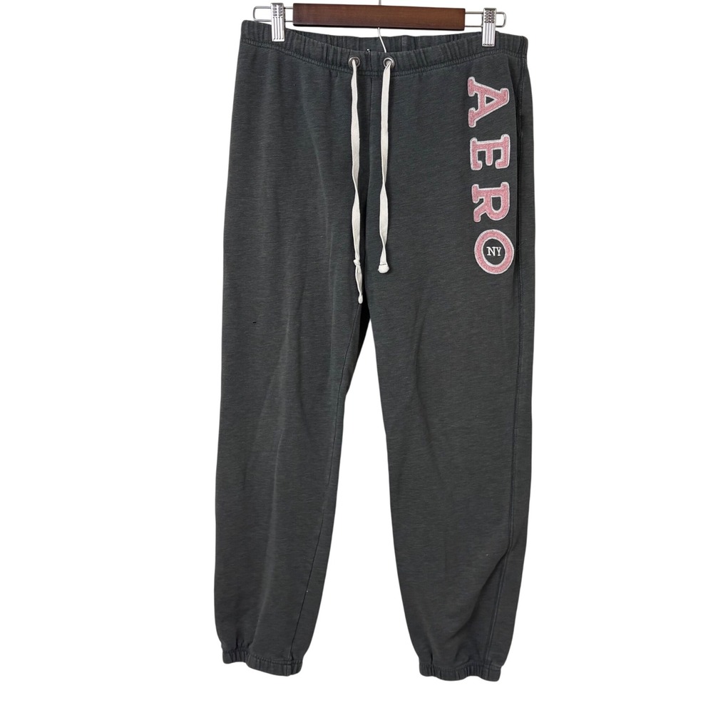 VTG Aeropostale‎ Womens L Gray Pink Stitched Spellout Sweatpants Y2K Spice Girl
